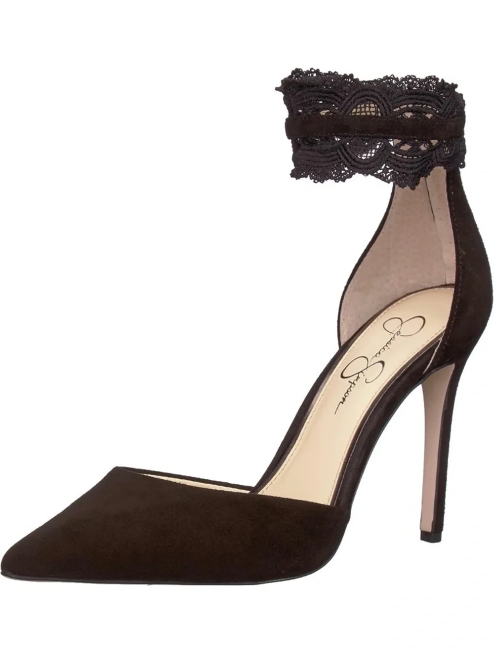 Jessica Simpson Portalynn Black Suede Lace Cuff d’Orsay Stiletto Heels 8.5 NWOB